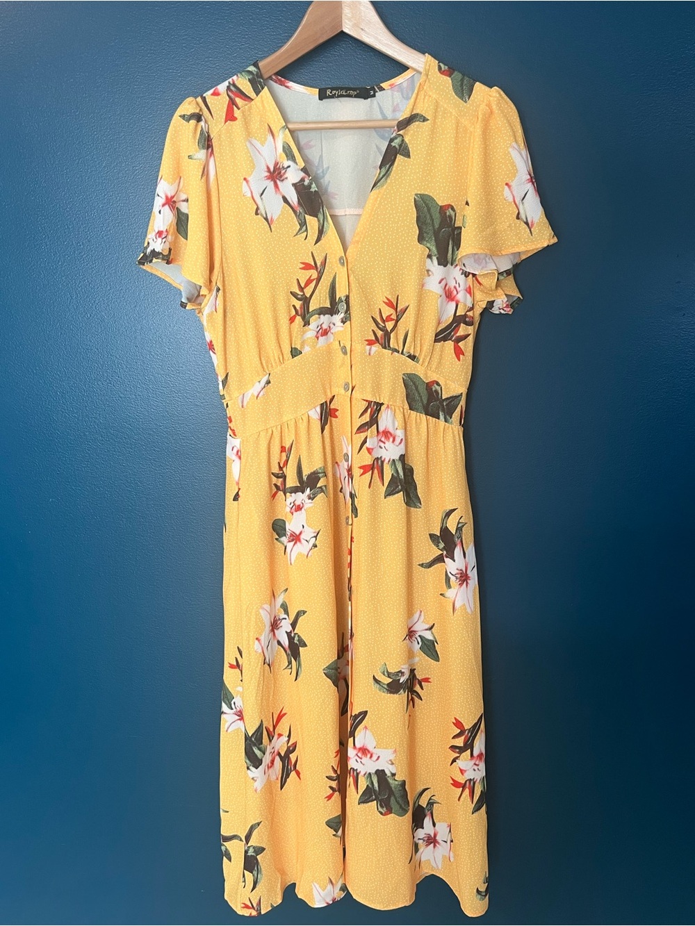 Sunny Yellow Floral Button Front Midi/Maxi Dress 🌼 Boho Cottagecore Summer - Picture 2 of 9